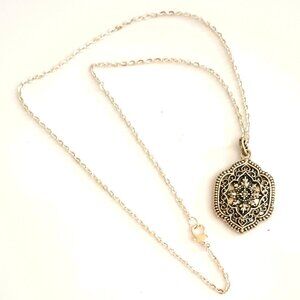 Silver Filigree Amulet Necklace 20" Double Sided Open Work Mandala Pendant